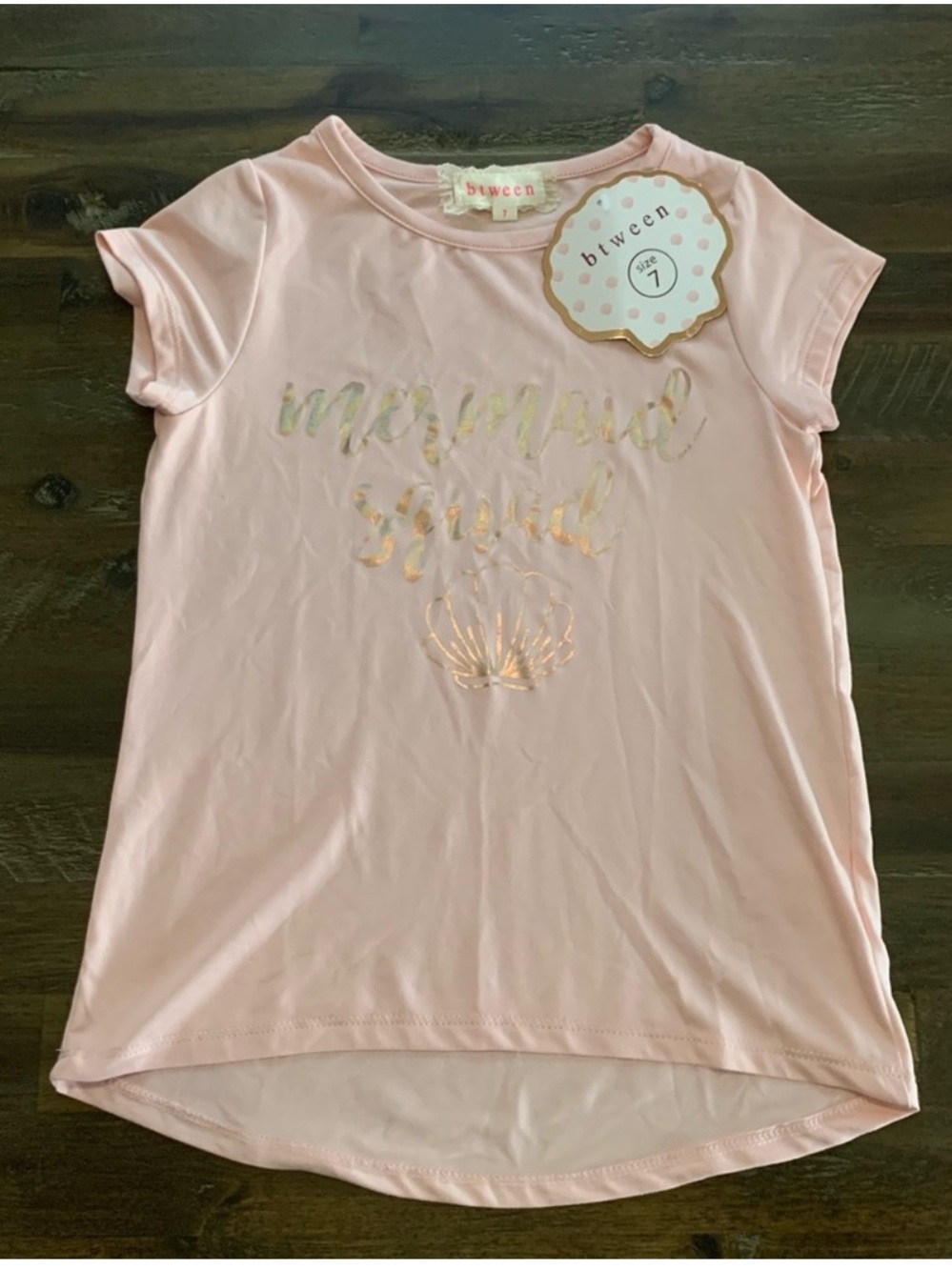 ✅ Btween girls light pink “Mermaid Squad” super soft tee shirt